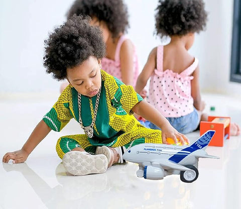 Friction Powered Airplane Toy with Lights and Music