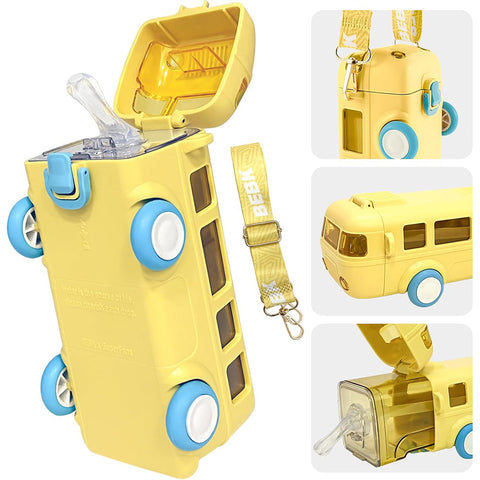 'Bus Shape Unique Water Bottle With Straw - 600 ML