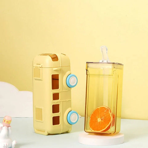 'Bus Shape Unique Water Bottle With Straw - 600 ML