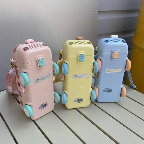 'Bus Shape Unique Water Bottle With Straw - 600 ML