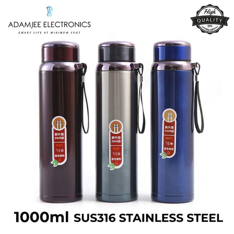 'Stainless Steel Vacuum Flask 316 Grade 1000ml – Sports Water Bottle 1 litre – Hot and Cold Thermos