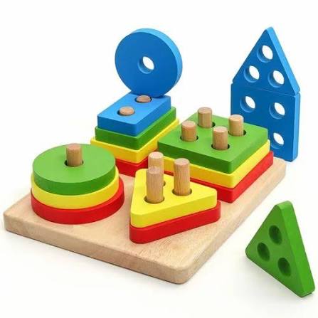 4 Coloumn Wooden Blocks Geometry Shapes Matching