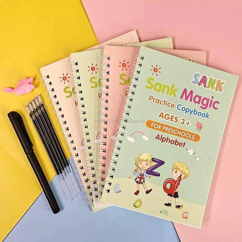 Magic Auto-Disappearing Hand Writing Books Set (Pack of 4) With 10 Gel Pens