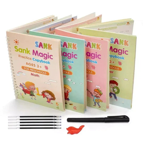 Magic Auto-Disappearing Hand Writing Books Set (Pack of 4) With 10 Gel Pens